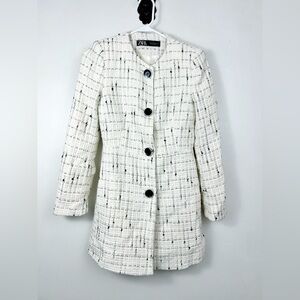 Zara Tweed Jacket Cream and Black Long Coat Size Small